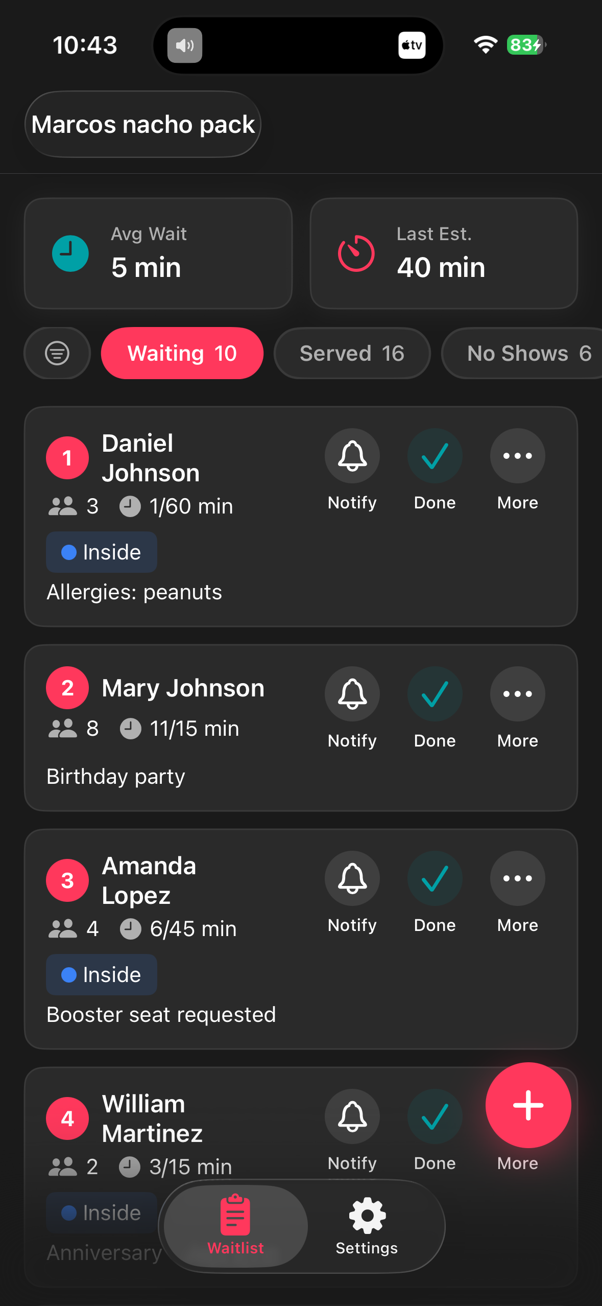 WaitHub iPhone Interface